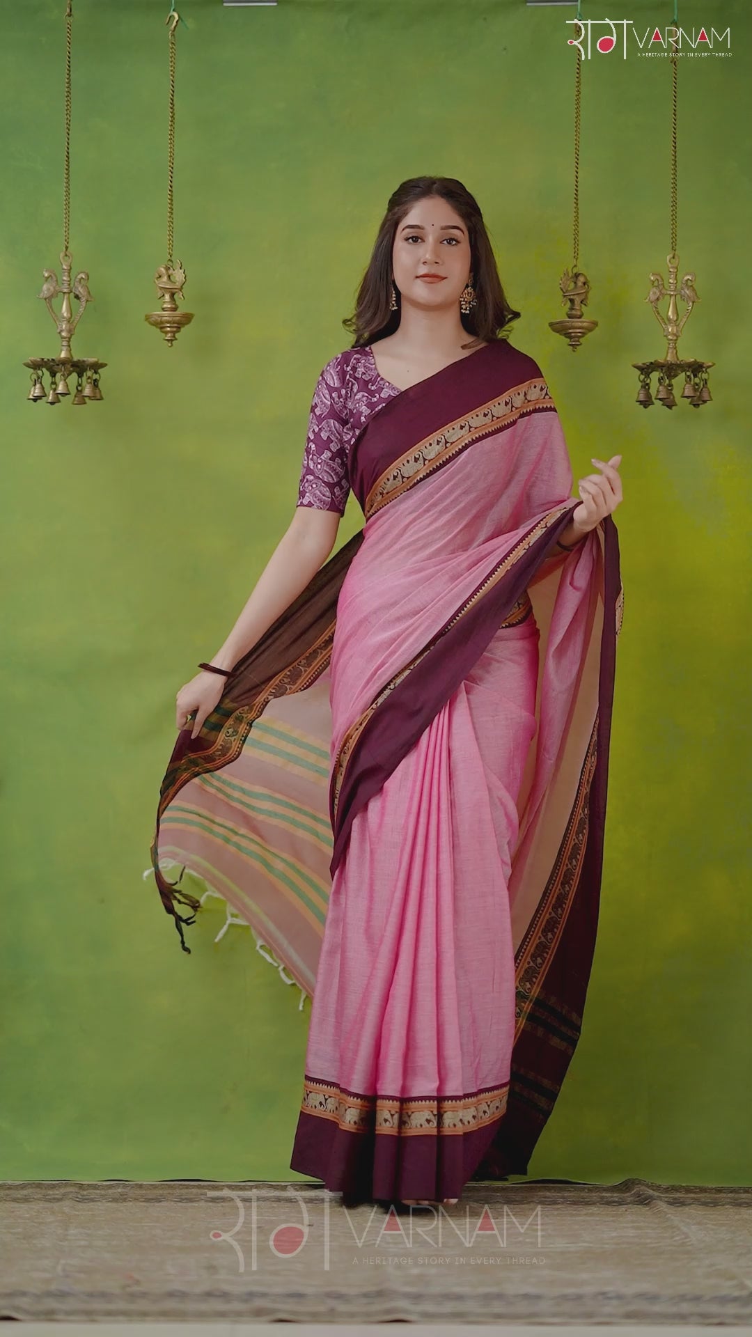 Narayanpet Pink Cotton Saree by Raag Varnam | Mercerized Finish With 2 Blouses Included