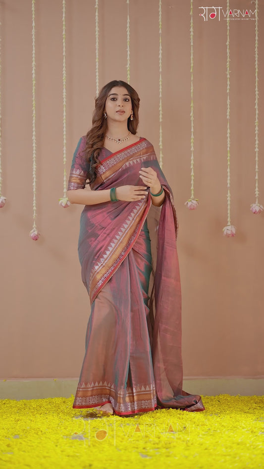 Raag Varnam Copper Handloom Tissue Saree With Designer Blouse