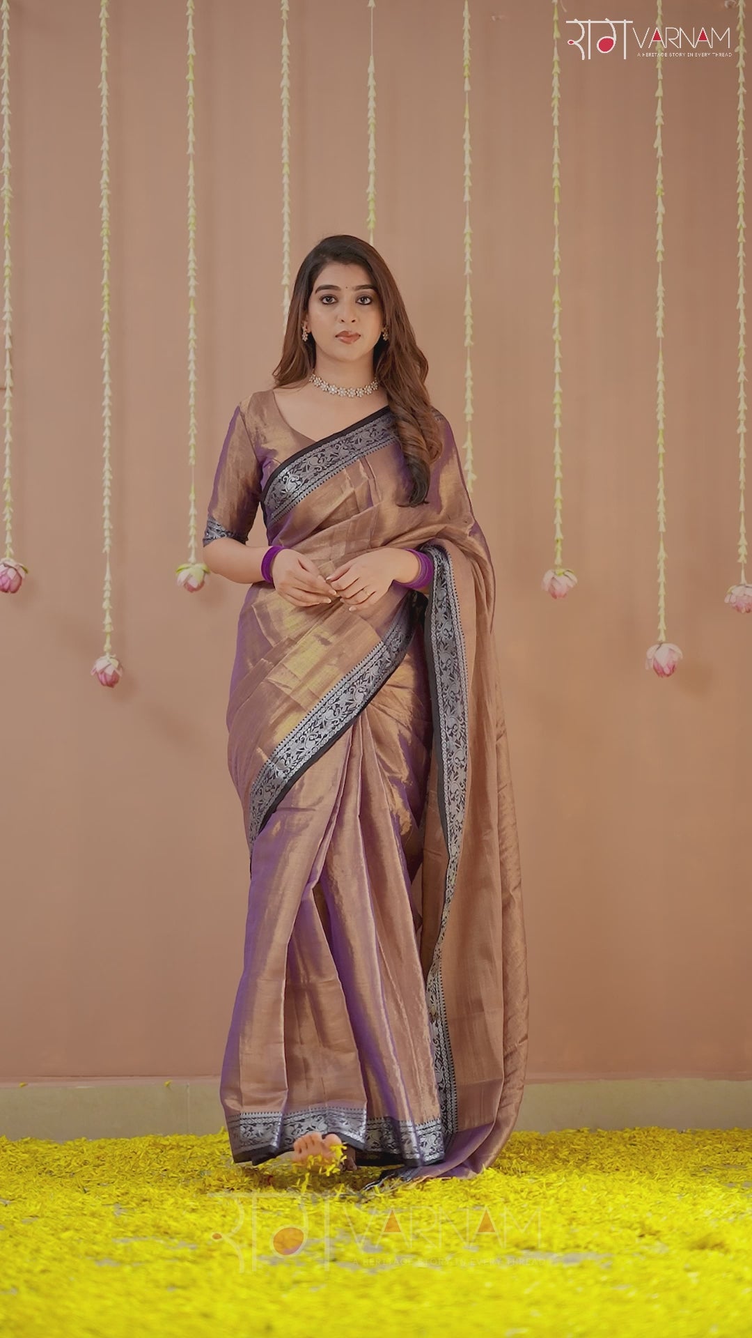 Raag Varnam Copper Handloom Tissue Saree With Designer Blouse