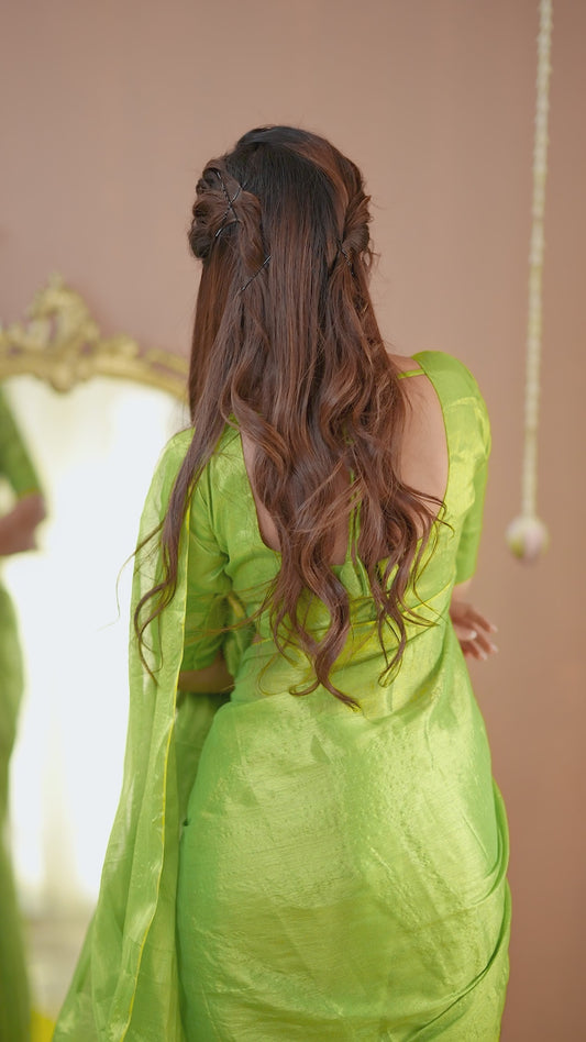 Raag Varnam Pista Green Handloom Tissue Saree with Designer Blouse