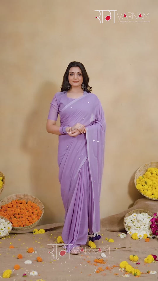 Raag Varnam Lavnder Handloom Gini Cotton Saree