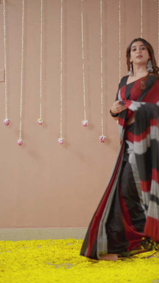 Raag Varnam Black Khadi Handloom Multicolour Saree with Designer Blouse