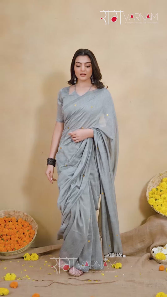 Raag Varnam Grey Handloom Gini Cotton Saree