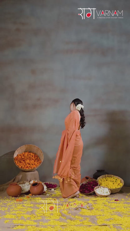 Raag Varnam Orange Handloom Gini Cotton Saree