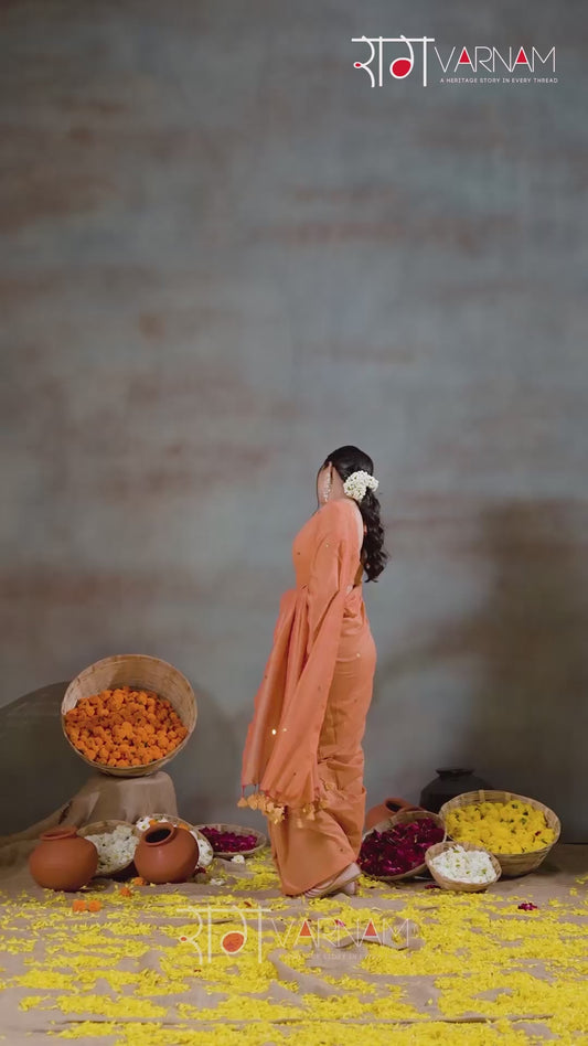 Raag Varnam Orange Handloom Gini Cotton Saree