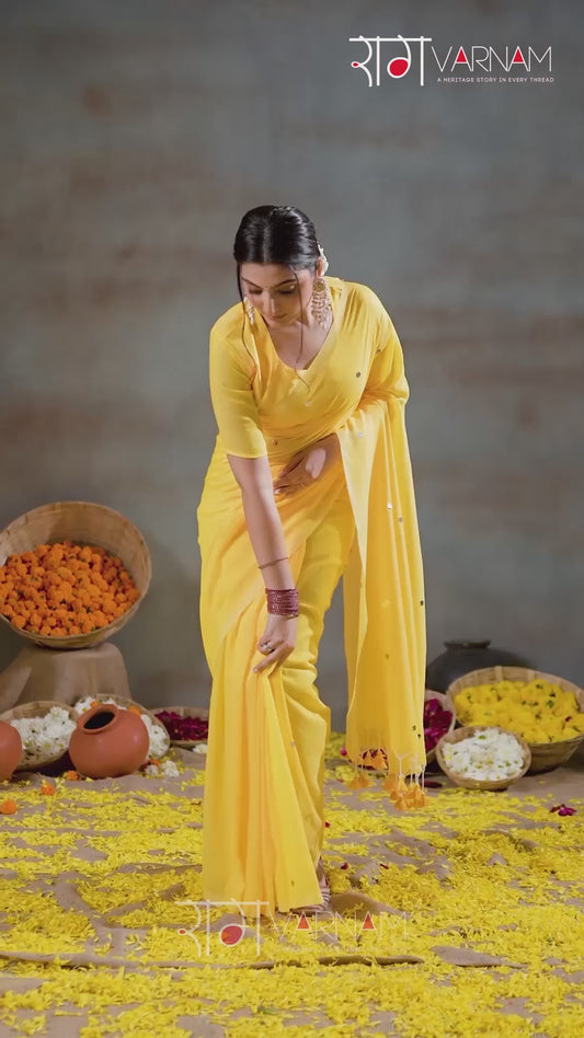 Raag Varnam Yellow Handloom Gini Cotton Saree