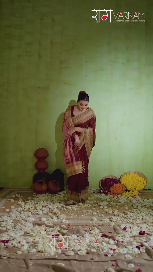 Raag Varnam Maroon Narayanpet Mercerized Cotton Saree