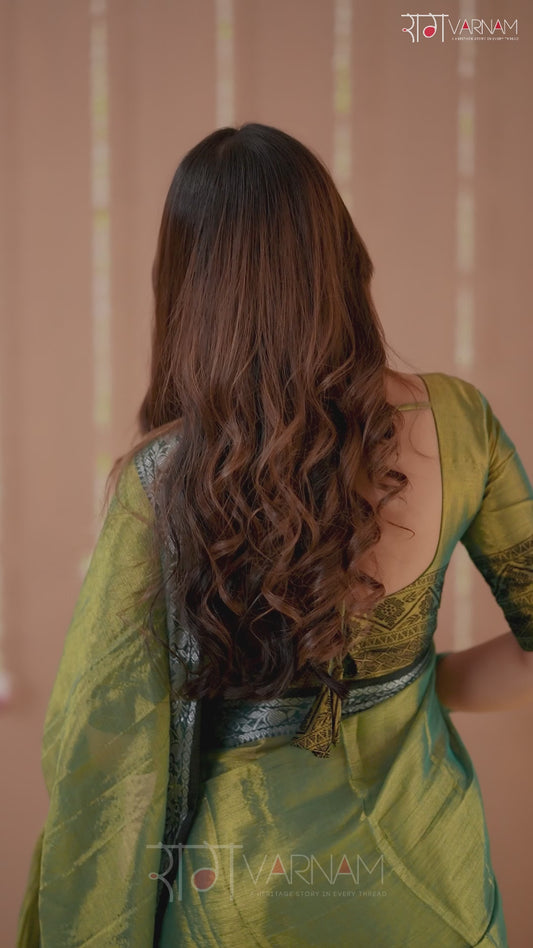 Raag Varnam Green Handloom Tissue Saree With Designer Blouse
