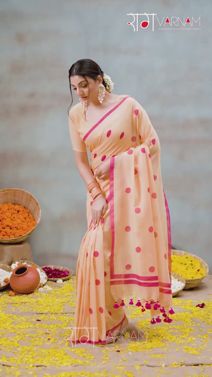 Raag Varnam Yellow Handloom Print Cotton Saree