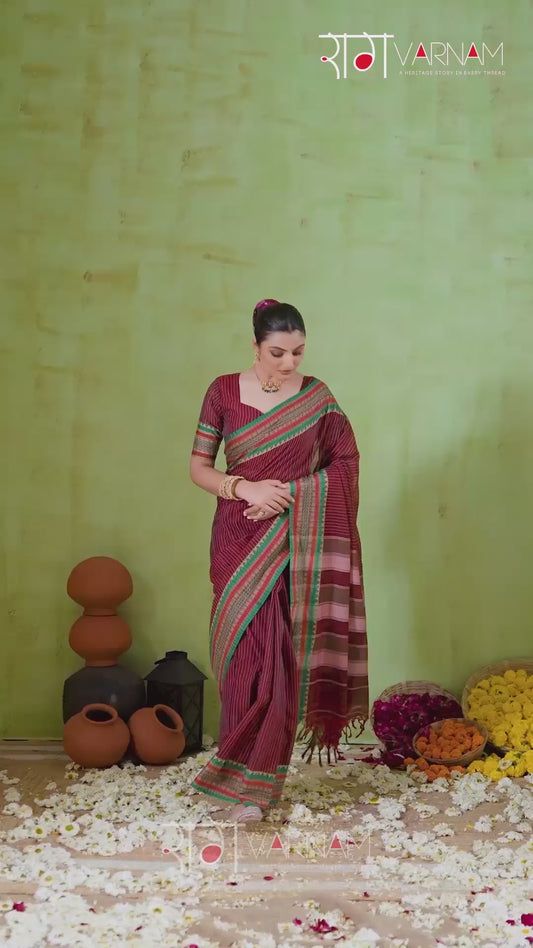 Raag Varnam Maroon Narayanpet Mercerized Cotton Saree