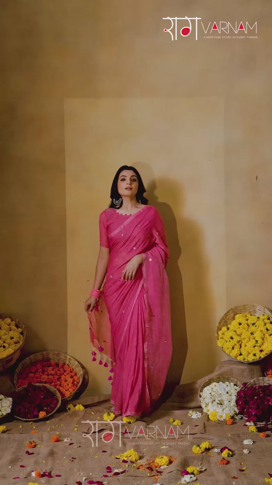 Raag Varnam Pink Handloom Gini Cotton Saree