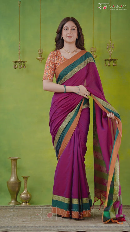 Narayanpet Pink Cotton Saree by Raag Varnam | Mercerized Finish With 2 Blouses Included