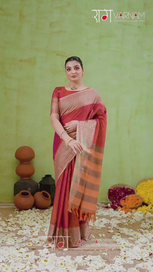 Raag Varnam Maroon Narayanpet Mercerized Cotton Saree