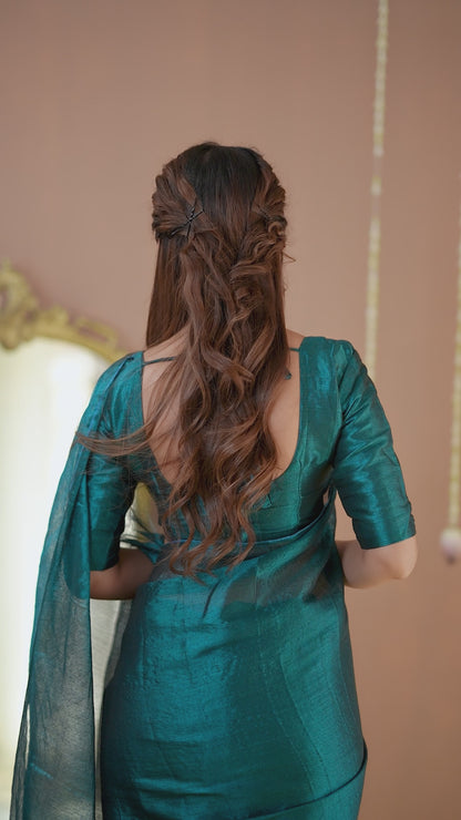 Raag Varnam Teal Green Handloom Tissue Saree with Designer Blouse