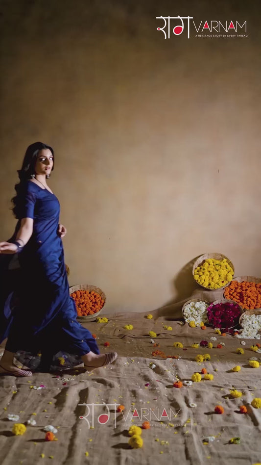 Raag Varnam Royal Blue Handloom Gini Cotton Saree