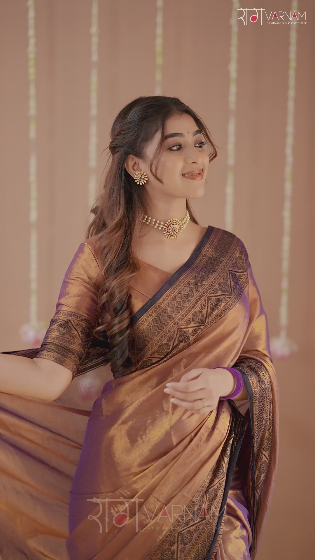 Raag Varnam Copper Handloom Tissue Saree With Designer Blouse