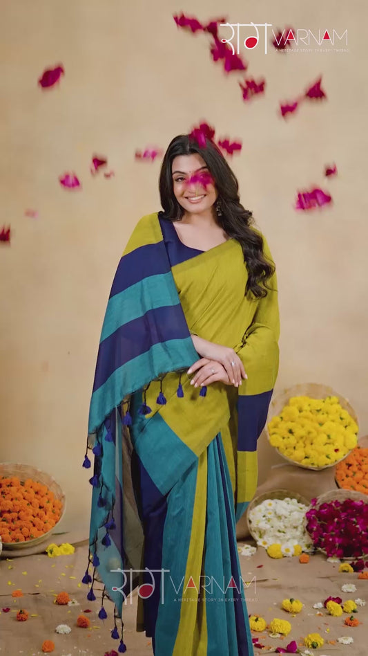 Raag Varnam Navy Handloom Khadi Cotton Saree
