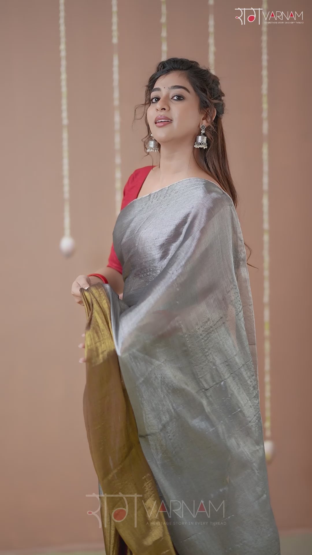 Raag Varnam Gold & Silver Handloom Tissue Saree With Designer Blouse