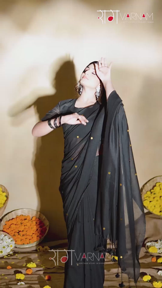 Raag Varnam Black  Handloom Gini Cotton Saree