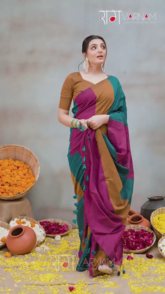 Raag Varnam Rama Green Handloom Khadi Cotton Saree