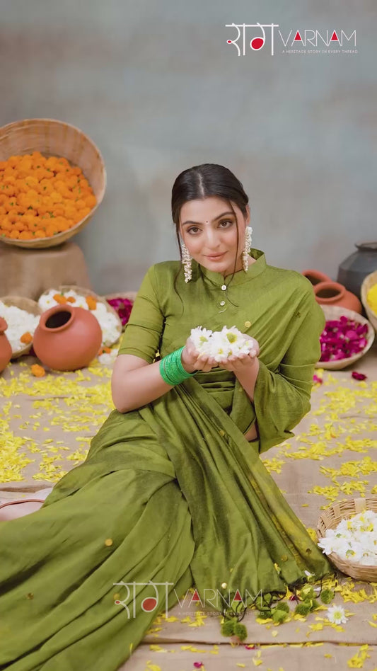 Raag Varnam Green Handloom Gini Cotton Saree