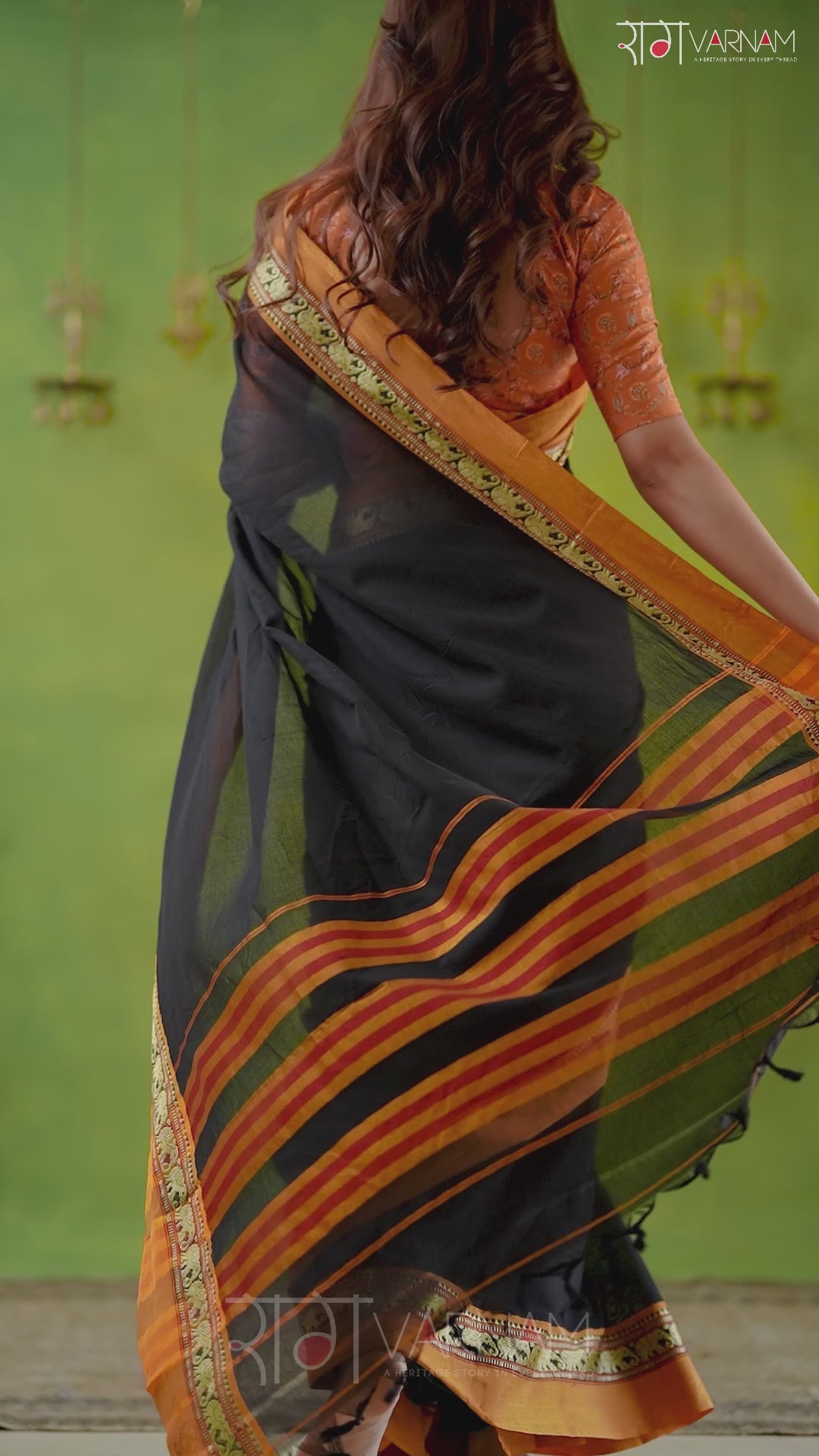 Narayanpet Black Cotton Saree by Raag Varnam | Mercerized Finish With 2 Blouses Included